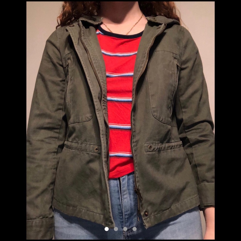 Green zip-up hooded jacket from forever 21.